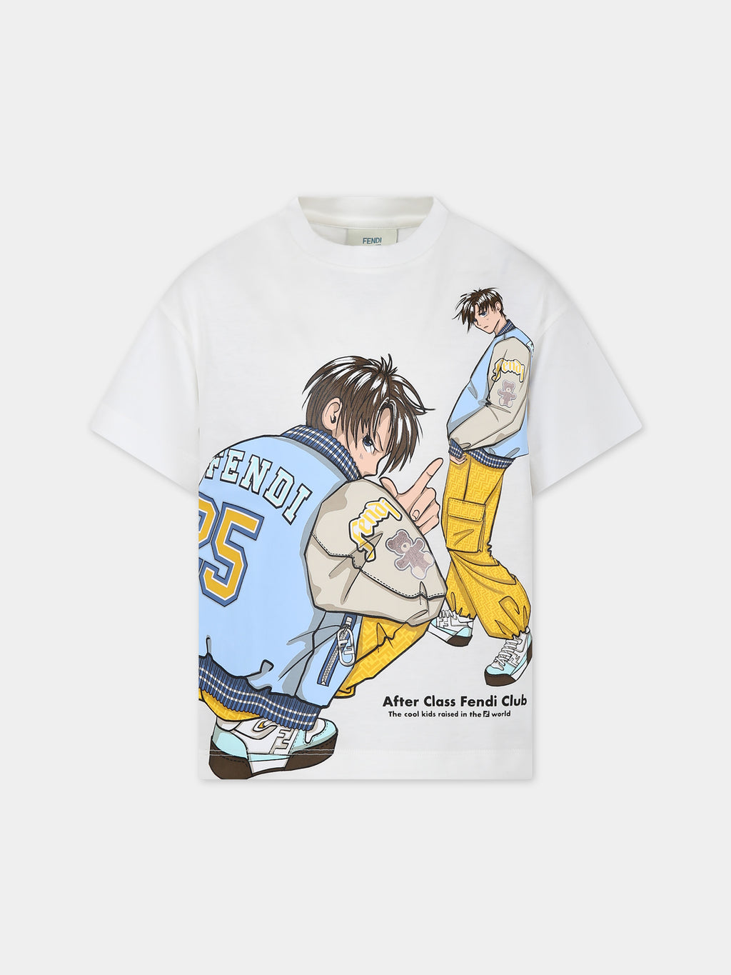 White t-shirt for boy with print and FF